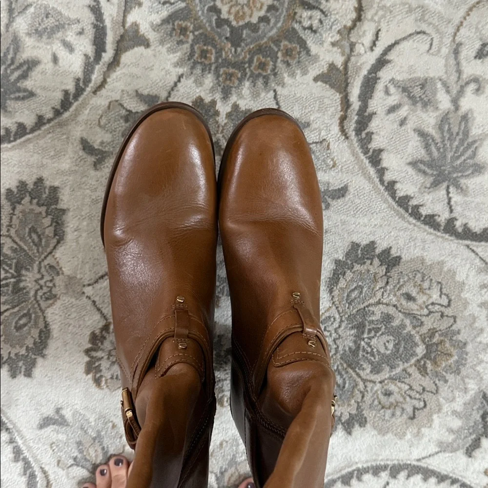 Tory Burch Chestnut Brown Leather Knee-High Heeled Boots